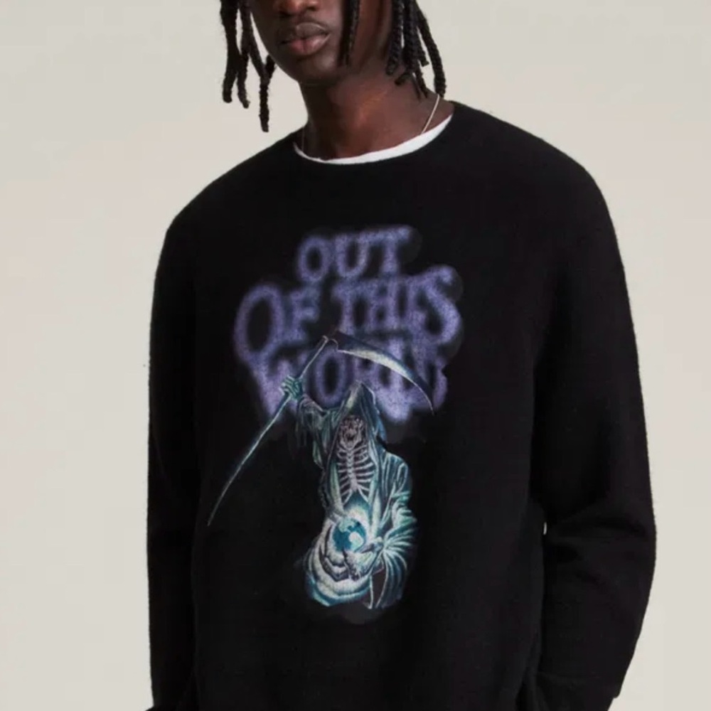 All Saints Black Graphic Crewneck Sweater